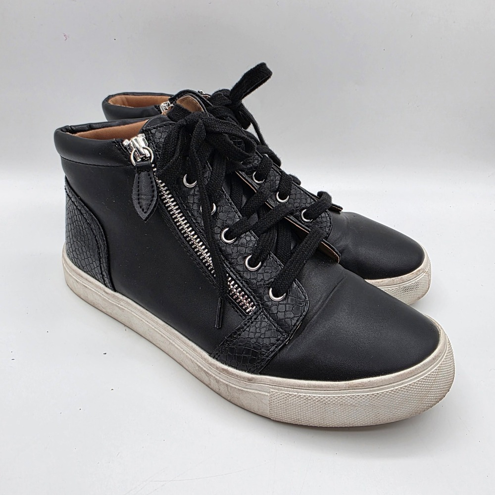 DV Dolce Vita Alison Sneakers Black Snake Embossed High Top Women 7